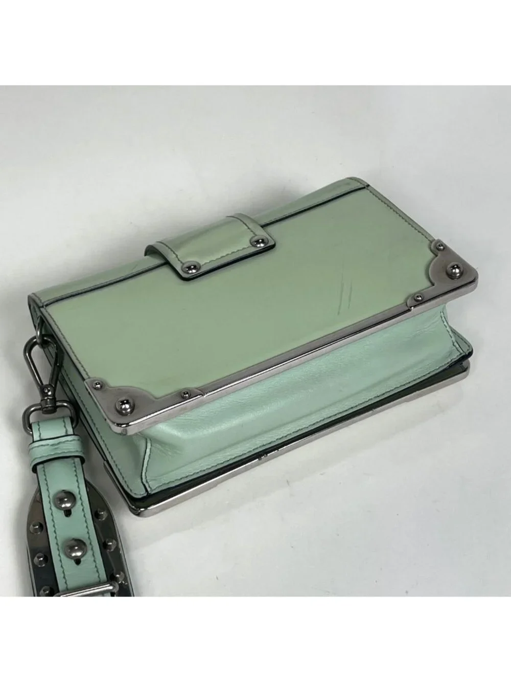 Prada Cahier Clutch Logo 2-Way Shoulder Bag Leather Green